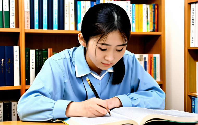 A Student Studying for the JLPT**

"A young student fully clothed in modest attire, diligently studying Japanese textbooks and notes at a desk covered with study materials. The background features a comfortable study area, perhaps a home or library. Safe for work, appropriate content, family-friendly, professional image quality, perfect anatomy, correct proportions, natural pose. Emphasis on conveying the dedication and focus needed for JLPT exam preparation."

**