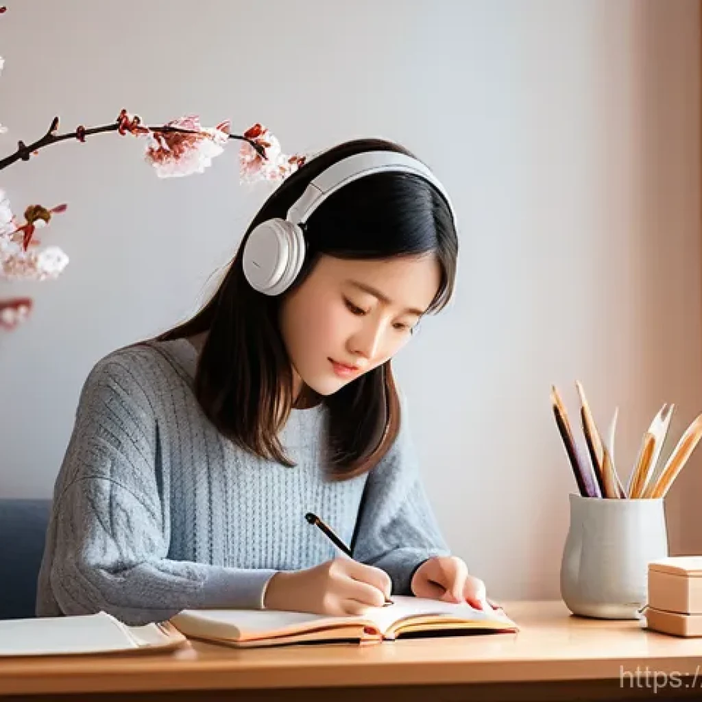 JLPT와 한국어 통번역사 도전기 - **Prompt:** A vibrant and cozy study corner, bathed in soft, warm light from a desk lamp. A young wo...