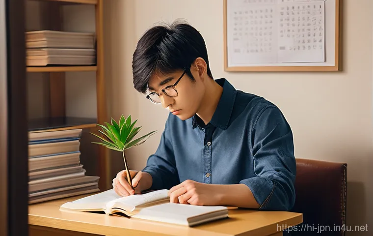 JLPT 시험의 주요 변화와 대비책 - **Prompt:** A focused young adult, possibly a diverse male or female in their early twenties, dilige...