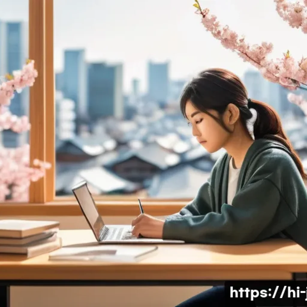 JLPT와 일본 내 직무별 고급 일본어 활용법 - **Prompt 1: Aspiring Japanese Language Learner**
    "A bright, naturally lit indoor scene of a youn...