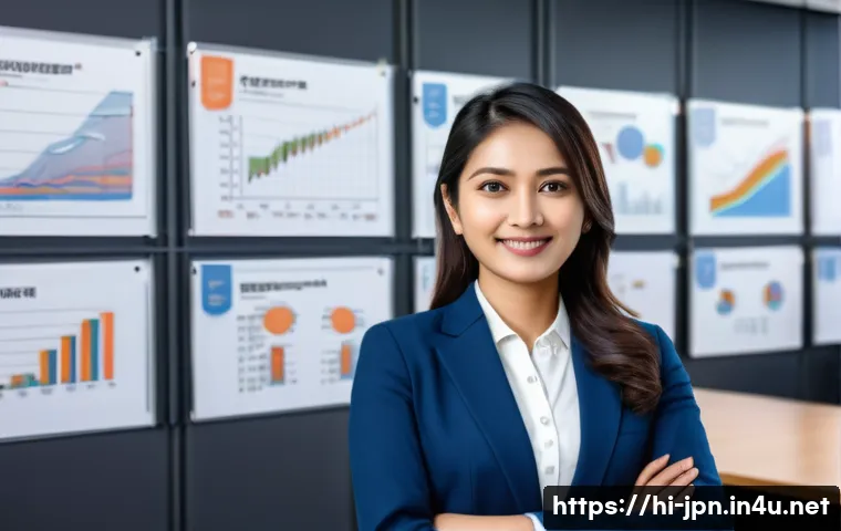 JLPT와 글로벌 비즈니스 성공 사례 - A professional Indian businesswoman in formal attire, confidently presenting in a modern corporate o...