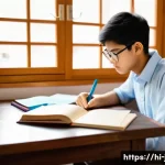 JLPT와 일본어 고급 문법 학습법 - A focused study scene featuring a young Hindi-speaking student sitting at a tidy wooden desk with Ja...