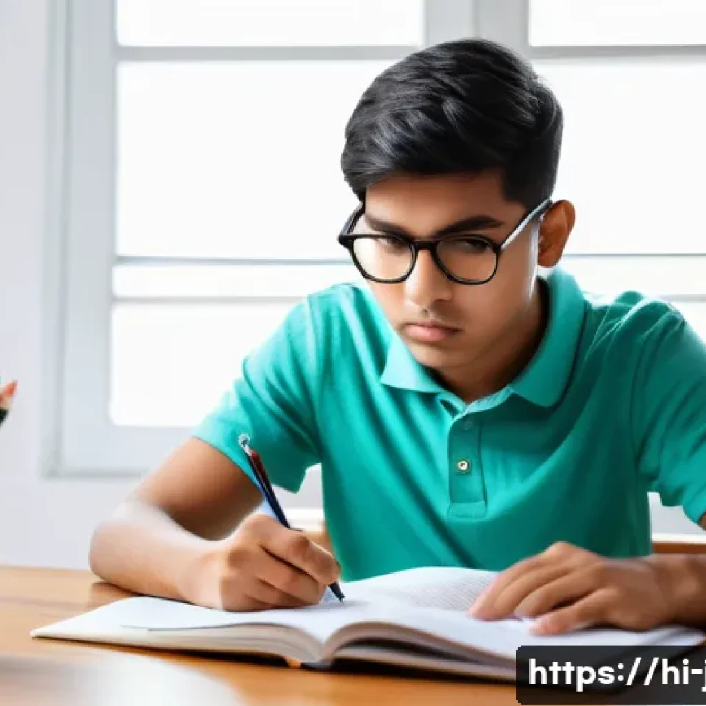 JLPT 시험 전 마지막 점검 체크리스트 - A focused young Indian student sitting at a wooden study desk in a bright room, wearing casual cloth...