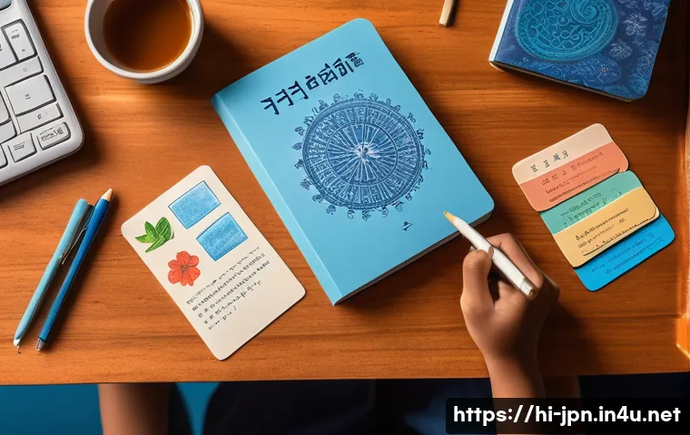 JLPT 단어 암기 효과적인 방법 - A detailed scene of a Hindi-speaking student studying Japanese vocabulary at a cozy desk with colorf...