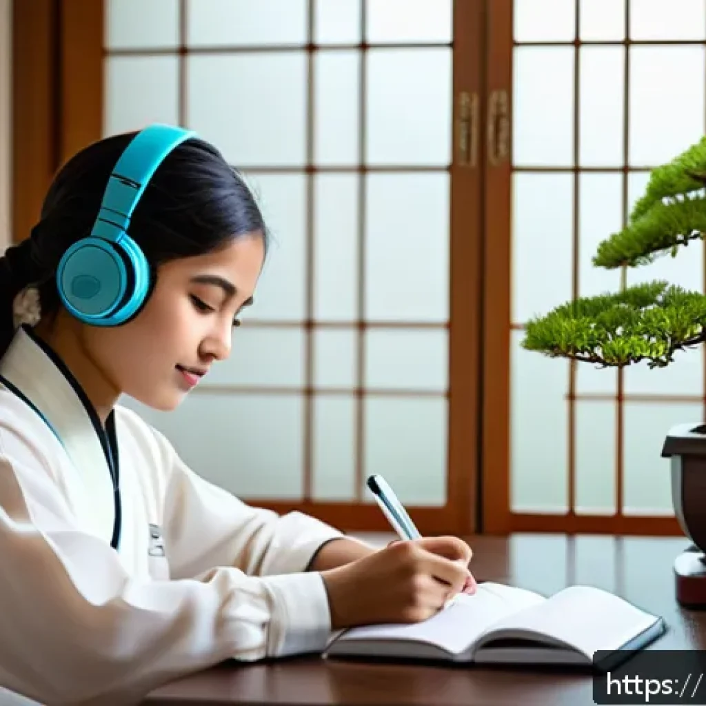 JLPT와 일본어 능력 향상을 위한 스마트폰 활용 - A focused young Indian woman studying Japanese language on her smartphone in a cozy modern room, usi...